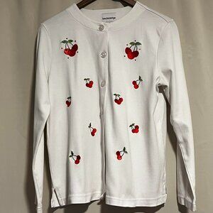 Vintage Breckenridge “Cherry” Embroidered Cardigan Sweater Ivory Size S